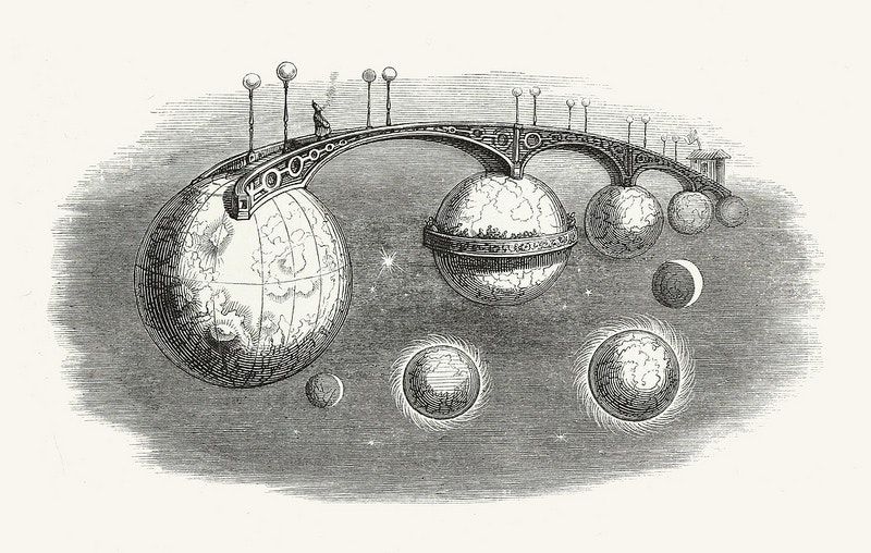 "A Bridge Leads from One World to the Next," from J.J. Grandville's Another World, 1844